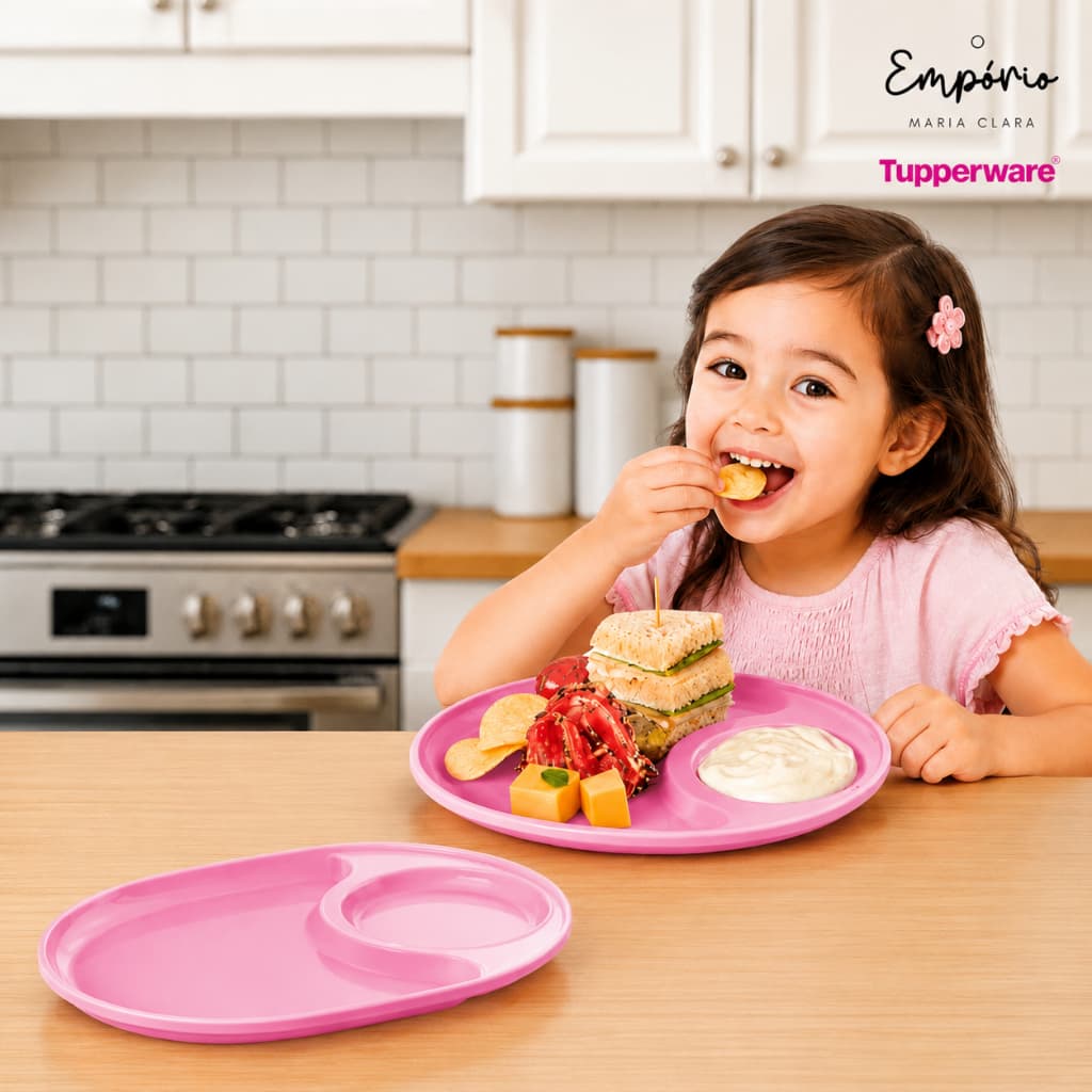 Tupperware Prato Rosa Infantil Com Apoio