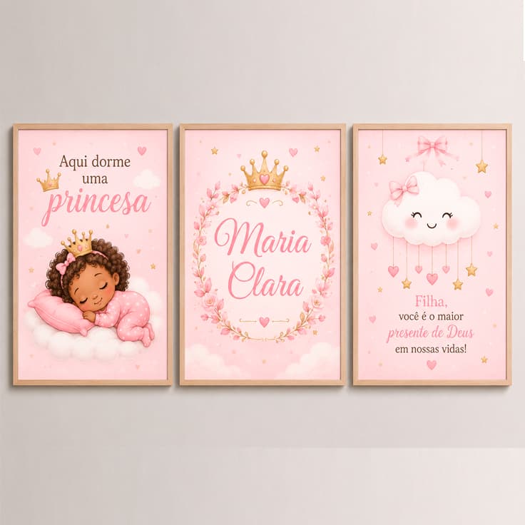 Quadro Decorativo Princesa Menina Personalizado Rosa Infantil Quarto Bebê Menina