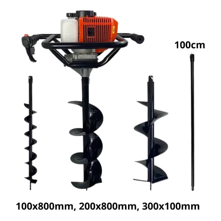 Perfurador De Solo Gasolina 65CC Profissional Com 3 Brocas Extensor 100cm