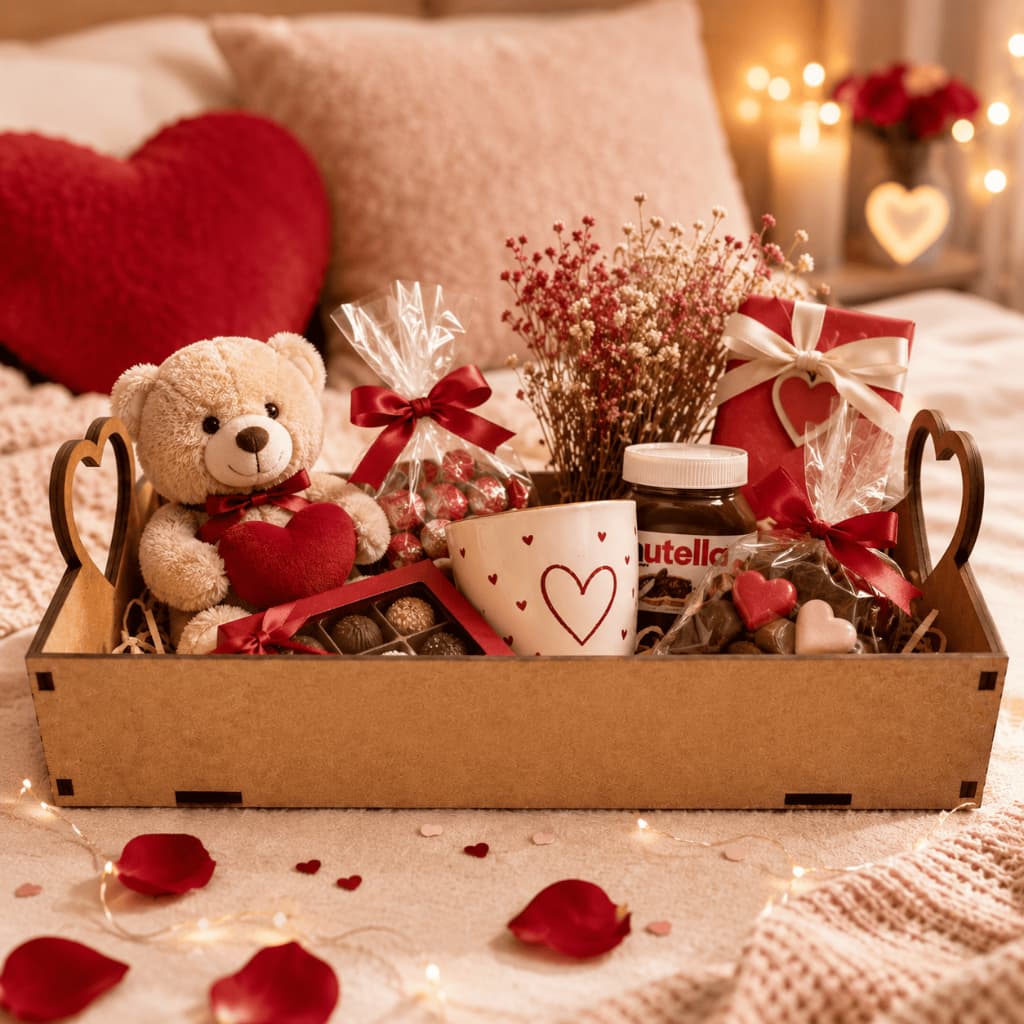 Kit 10 Bandeja Com Alça Coração 20X15x8 Cesta Café da Manhã Decoração De Festa Mdf Dia das Mães