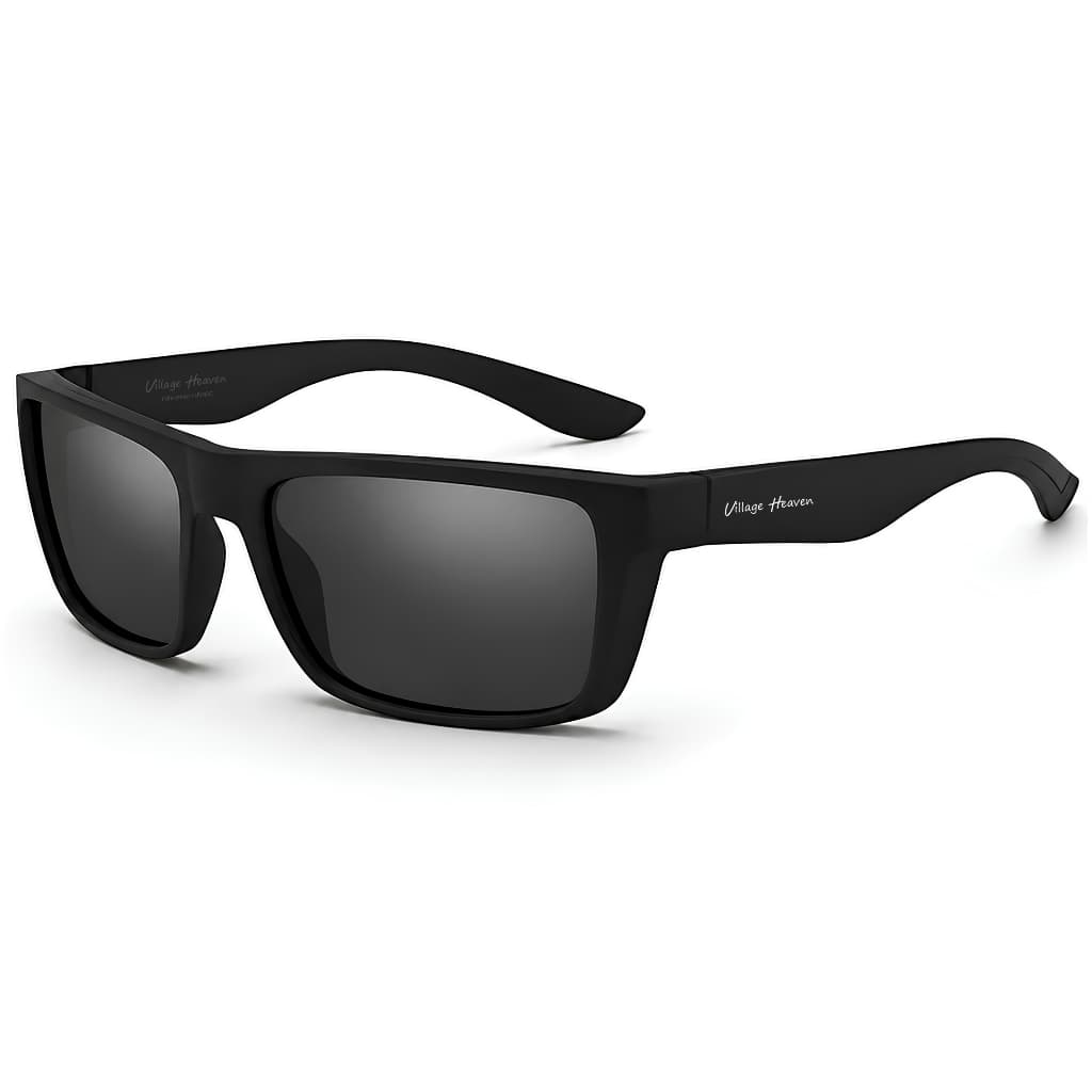 Óculos de Sol Polarizado Proteção UV400 Masculino Formato Retangular Armação Preto Fosco Esportivo Casual Dia a Dia 1041