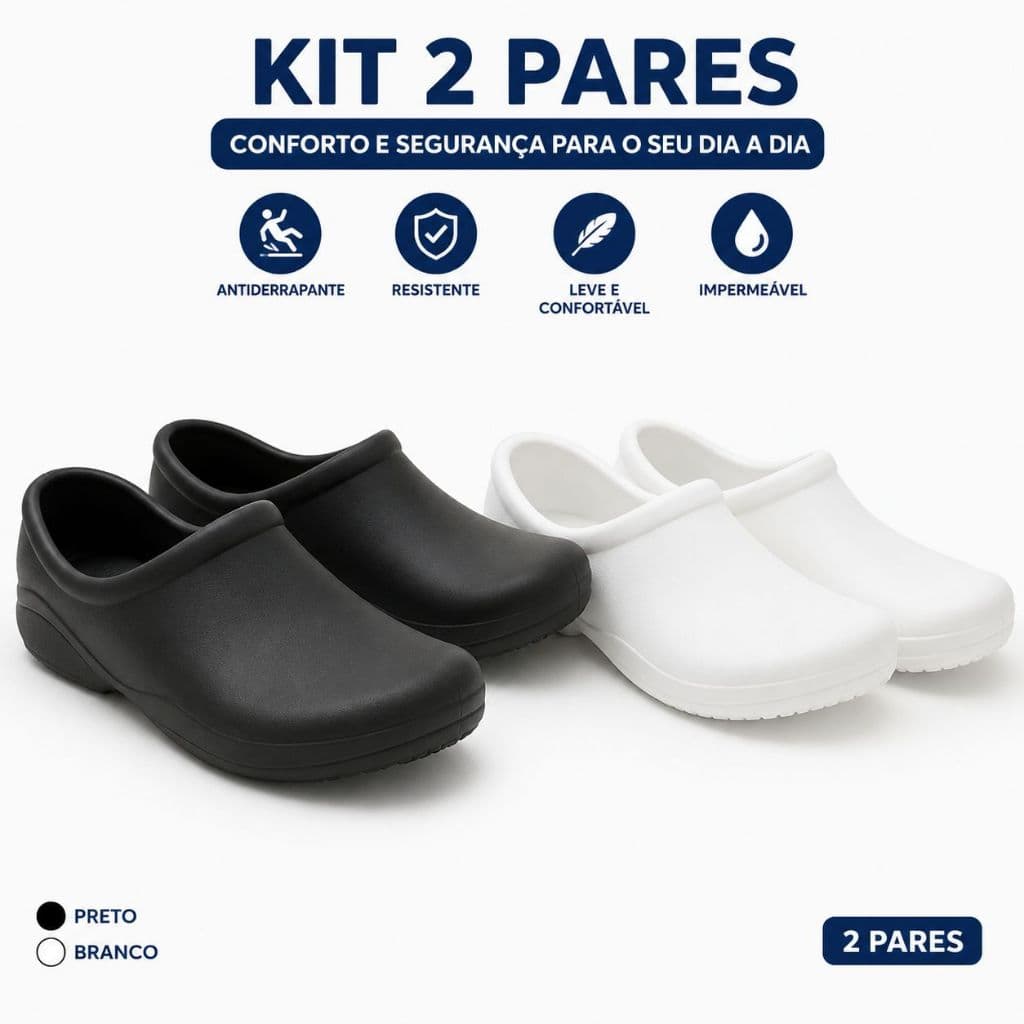 Kit 2 Pares Sapato Enfermagem Hospitalar Feminino E Masculino Profissional Epi Cozinha  Envio Rapido