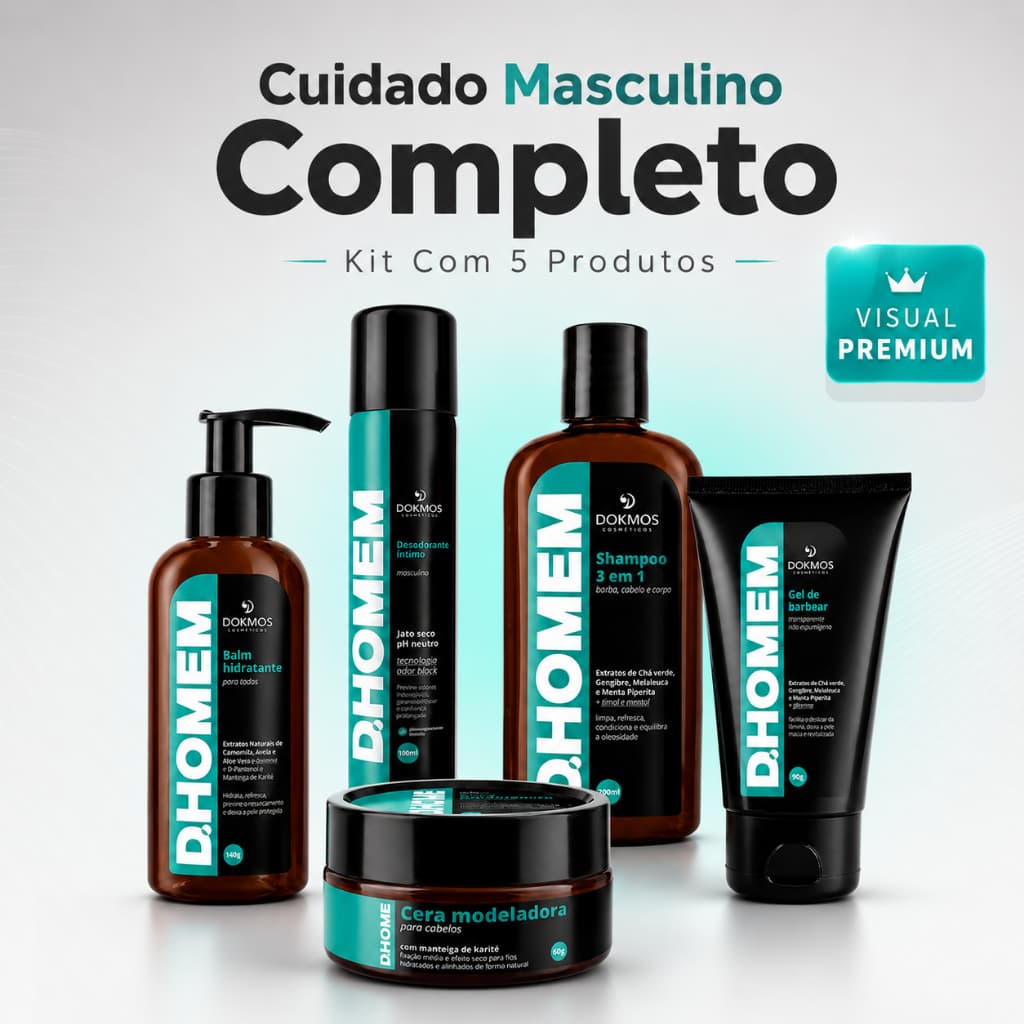 Kit Rotina Completa Masculina Dokmos Para Barba Cabelo Corpo E Higiene Íntima Masculina