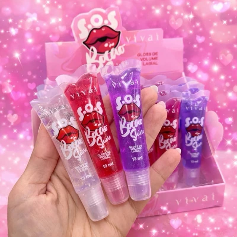 Gloss Labial Vivai S.O.S Bocão Shine 13ml – Gloss de Volume com Colágeno, Hidratante, Não Pegajoso, Brilho