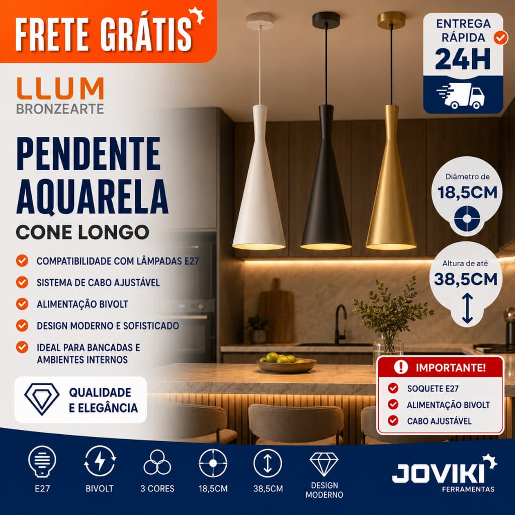 Luminária Pendente de LED Aquarela Cone Longo