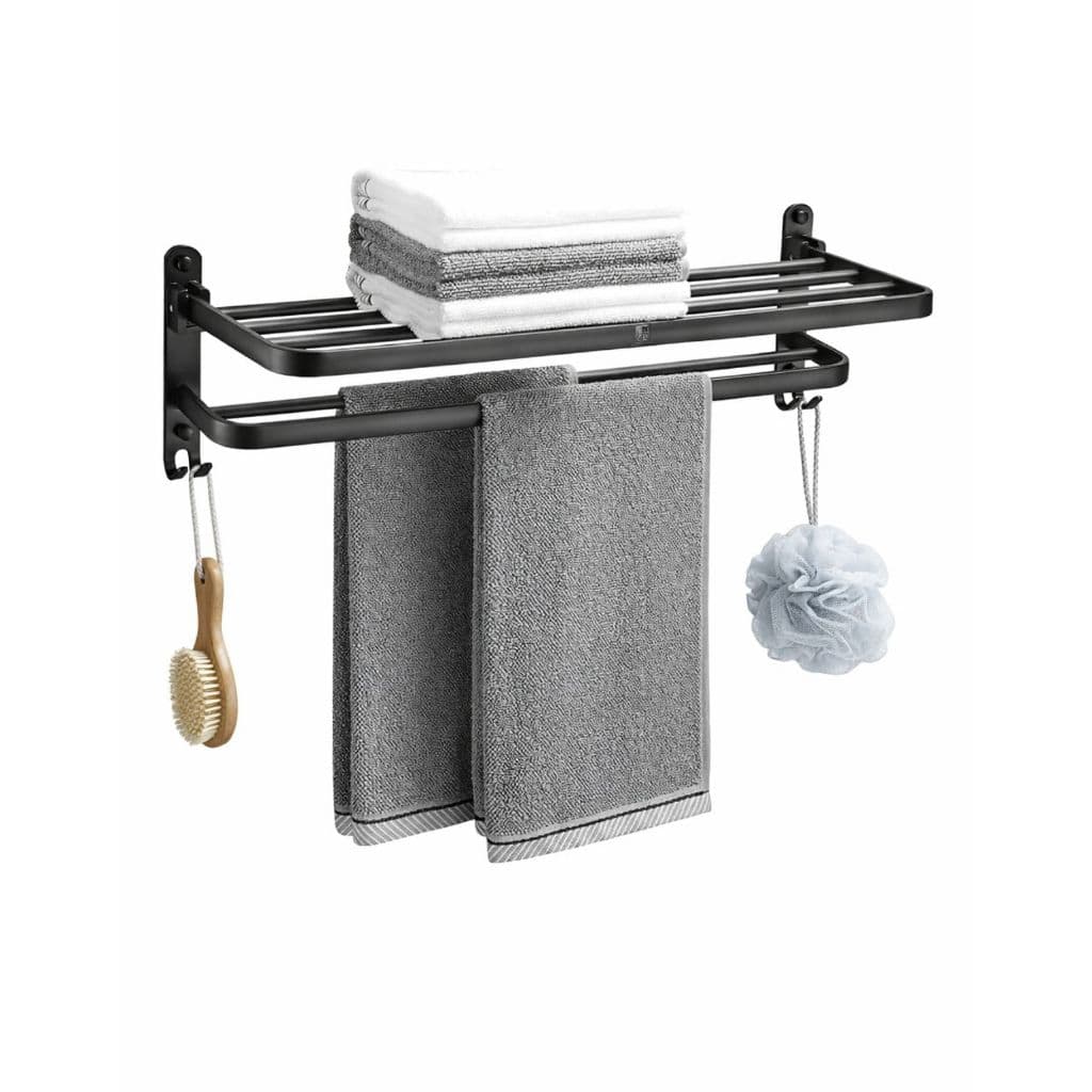 Suporte Toalheiro Duplo Dobrável Banheiro Aço Inoxidável Porta Toalha de Parede Adesivo Acessório Banheiro Premium