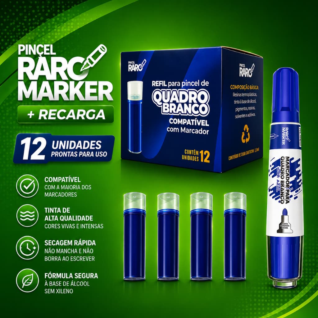 Refil Cartucho Tinta Marcador Quadro Branco Board Master Caixa 12 Unidades 5,5ml Compatível Pilot Não Mancha Premium