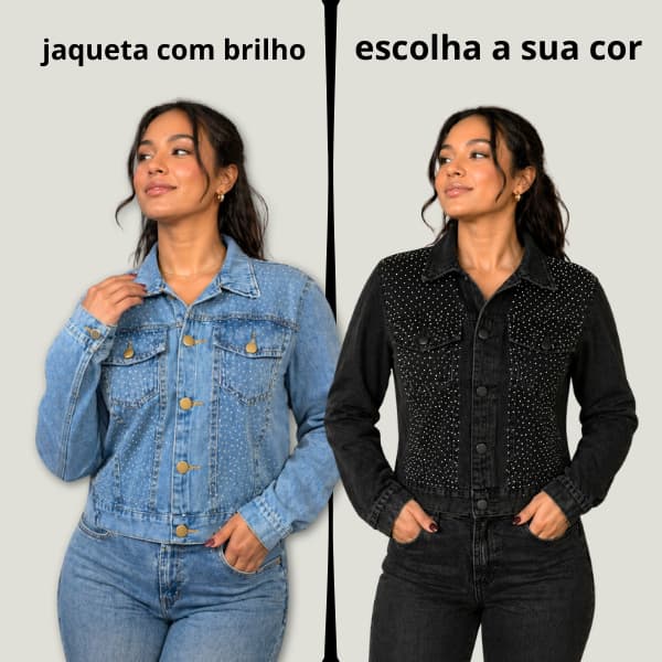 Jaqueta com brilho, preta ou media, jaqueta feminina jeans
