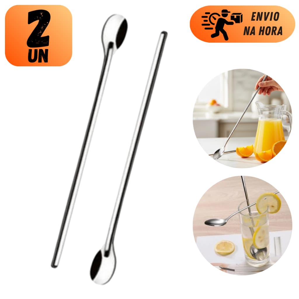 Kit Colheres Bailarina Para Suco 30,5 Cm Aço Inox Longa Profissional Para Barman E Drinks