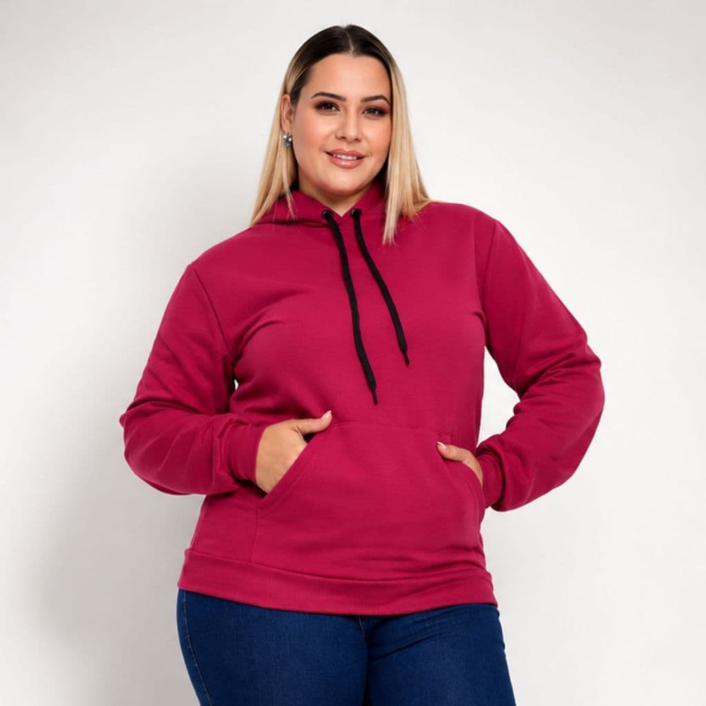 Moletom Canguru Plus Size Feminino Peluciado Grosso Quentinho Para Inverno MCFP01