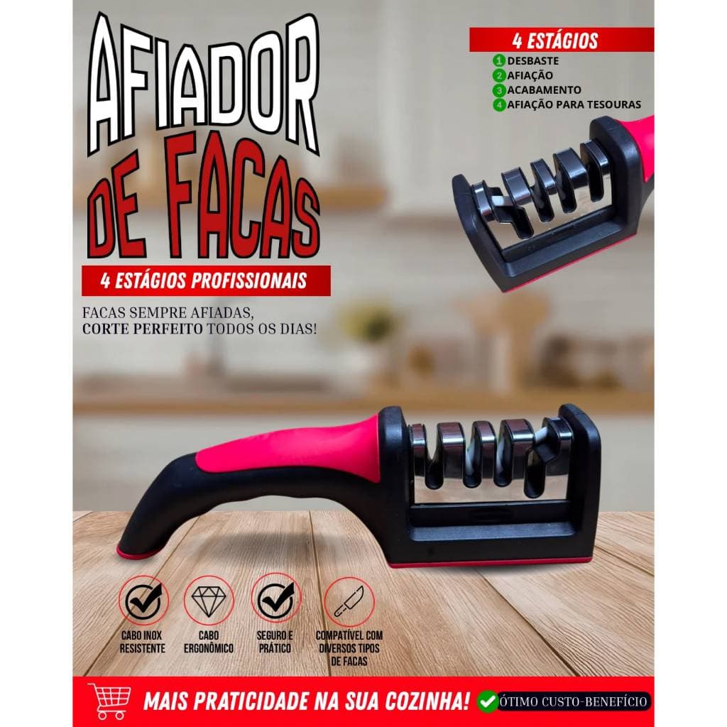 Amolador de Facas 4 em 1 Profissional com Afiador de Tesoura - Peça Removível e Fácil de Limpar.