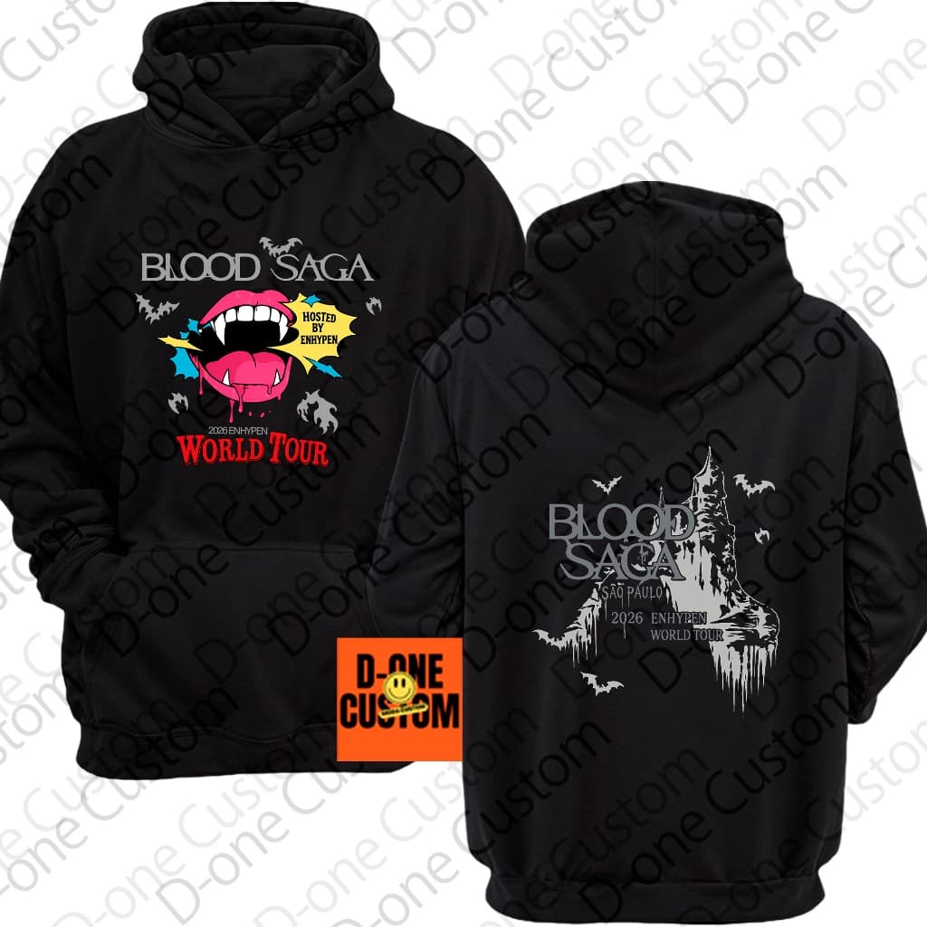 Moletom Estampado Enhypen Blood Saga Tour São Paulo 2026 Exclusivo Logo Turnê Coreano Capuz Quente