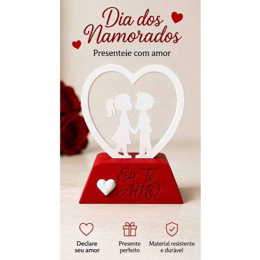 Escultura Estatua Casal Coracao Eu Te Amo 20cm Enfeite Mesa Presente Dia Dos Namorados