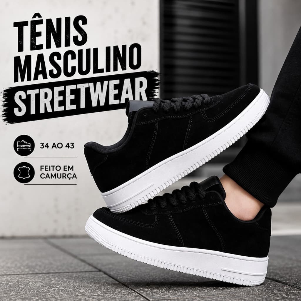 Tênis Streetwear Masculino Camurça Casual Confortável Dia a Dia Trabalho Promoção