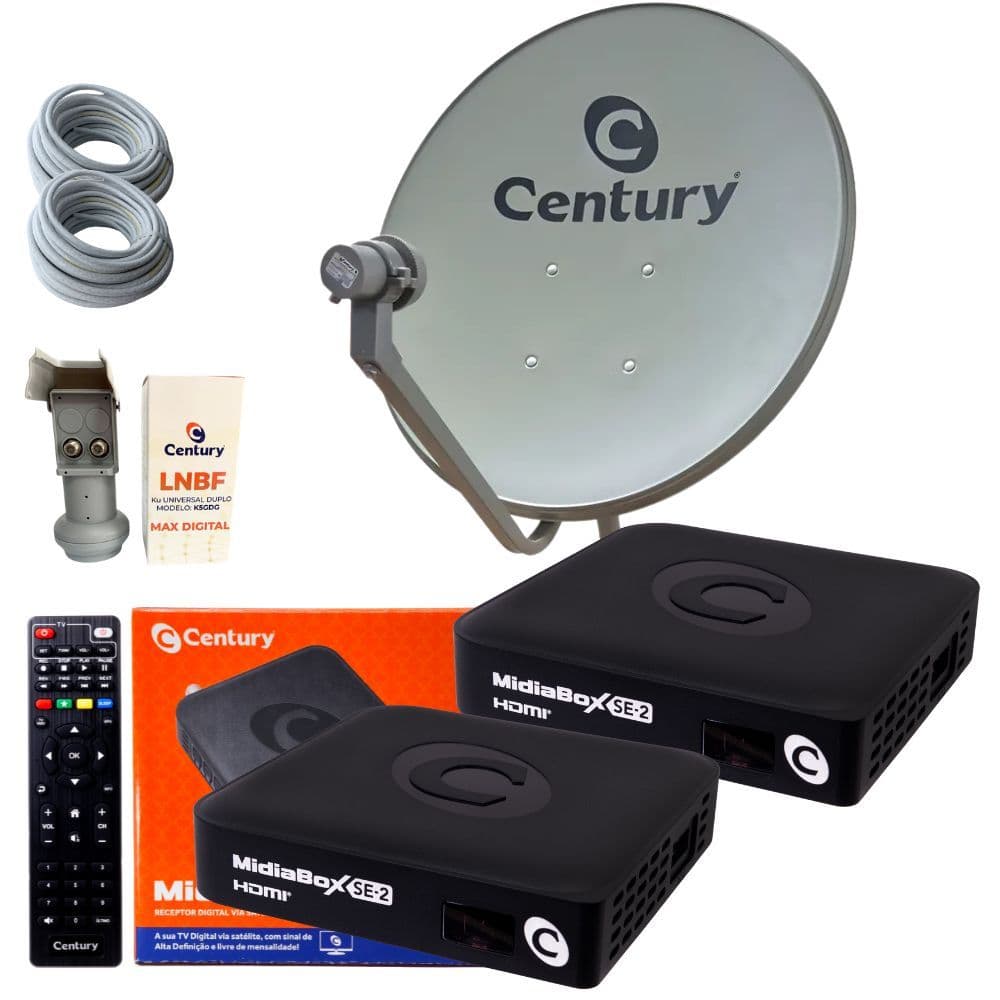 Antena Parabolica Century 60cm C/ 2 Midiabox SE2 ku duplo
