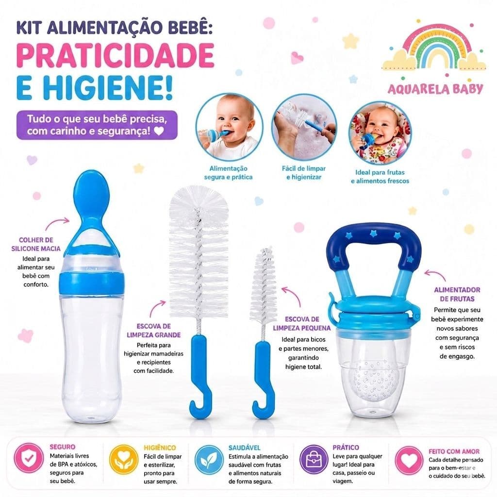 Kit Chupeta Alimentadora - Colher Dosadora - Escova De Lavar Mamadeira
