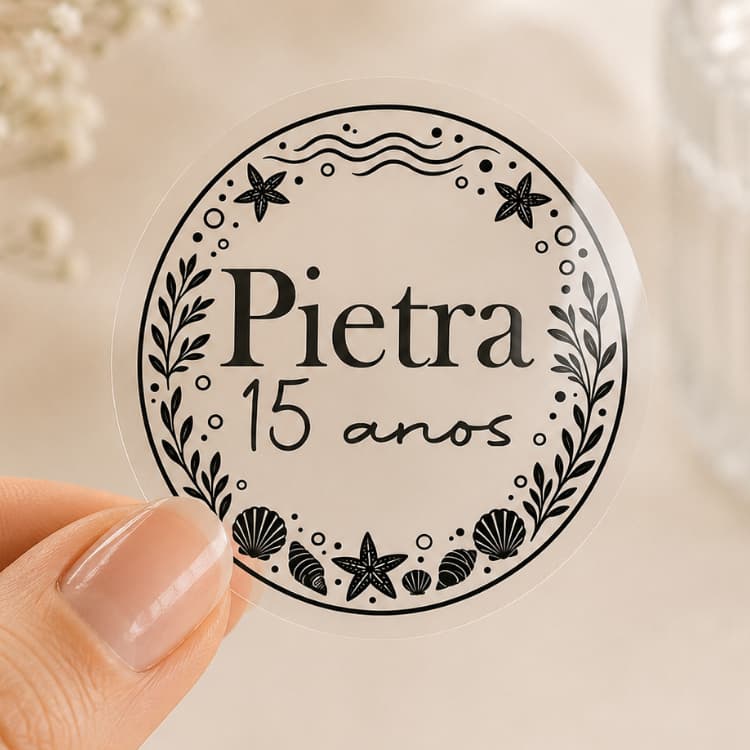 Adesivo Fundo do mar Transparente 4cm Personalizado 15 Anos, aniversário, Debutante  Lembrancinha