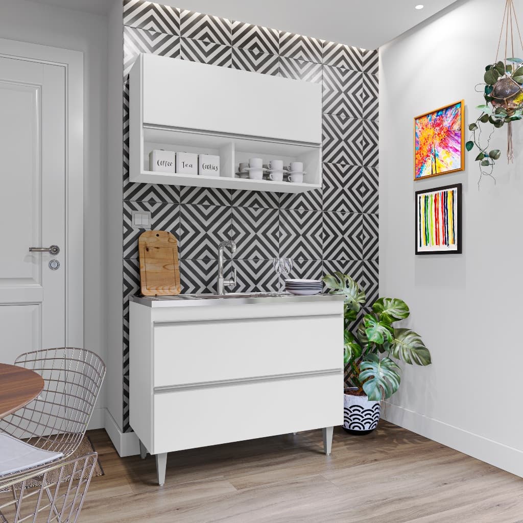 🔥PROMOÇÃO🔥Balcão + Aéreo Gabinete para Pia 1,00m Cozinha Modulada Planejada Móveis de qualidade