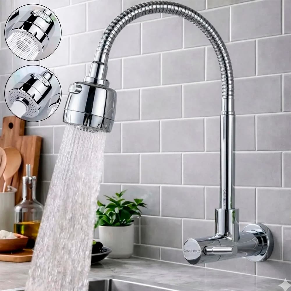 Torneira Gourmet Inox Para Cozinha Parede Chuveiro Com Rotação De 360° Cozinha Banheiro Luxo Parede