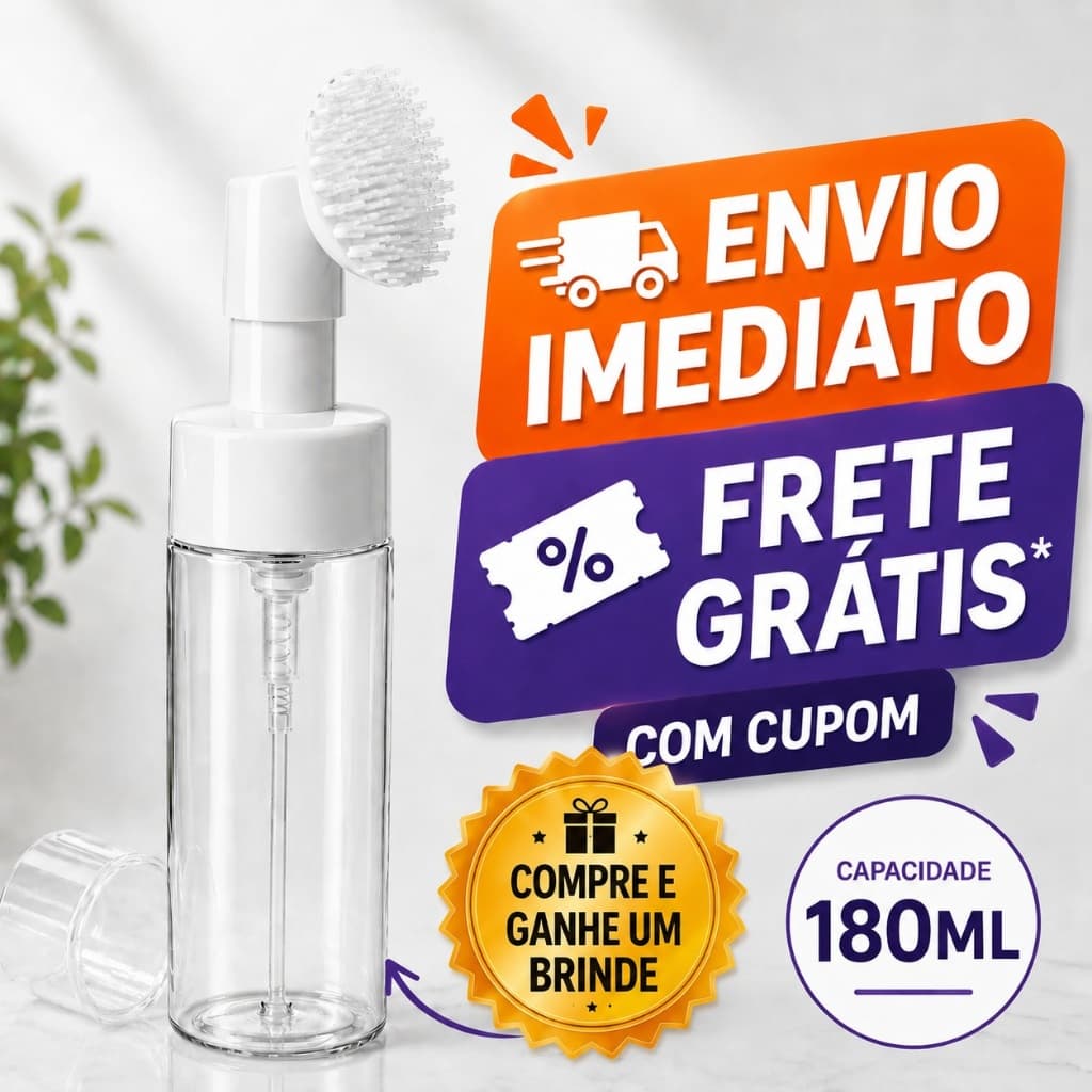 Frasco Pump 180ML Espumador Com Escova De Silicone  para Skincare Limpeza Facial Pós Makeup Higiene do Rosto