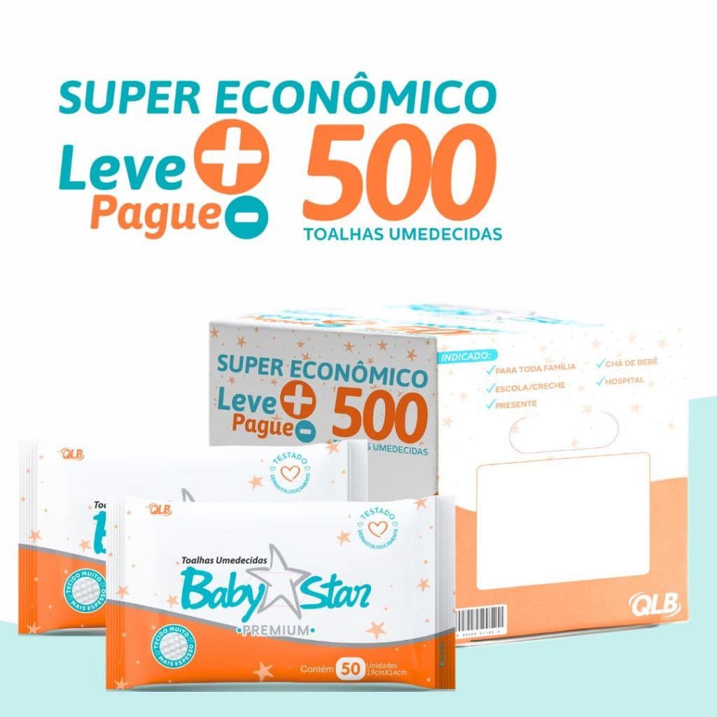Box Baby Star Premium c/ 500 Lenços/Toalhas Umedecidas