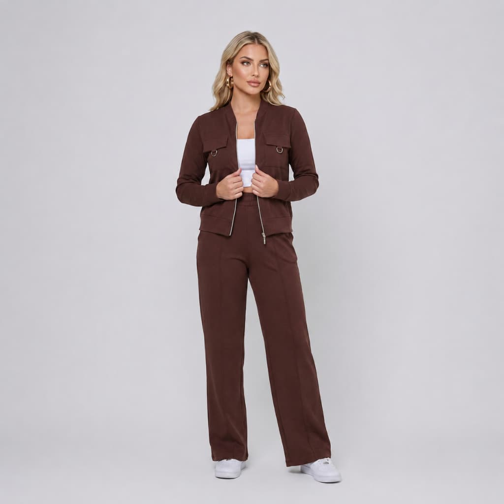 Conjunto Feminino Moletinho Premium Jaqueta Com Zíper + Pantalona Moletom Quentinho pro Frio