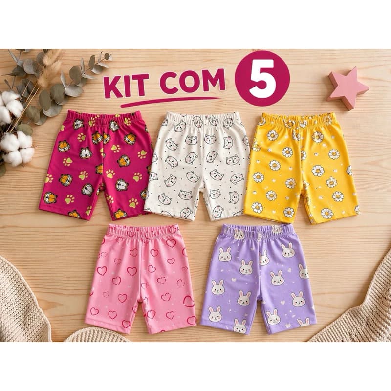 5 SHORTS MENINA CICLISTA BERMUDA COTTON ESTAMPAS VARIADAS MONTE O SEU!
