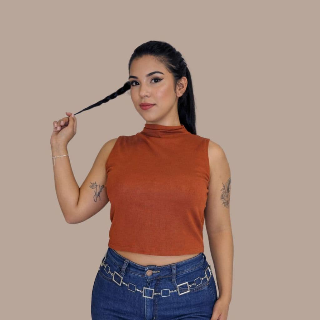 Gola Alta Regata Ribana Viscose Elastano Feminina Blusa Canelada Ajustada Elegante Casual Moderna Confortável Tendência