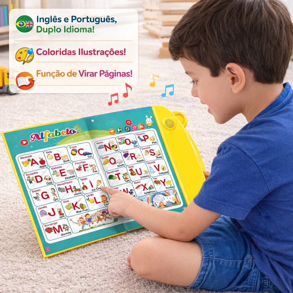 Livro Infantil com Som Livro Sonoro Interativo Infantil Bilíngue Português/Inglês