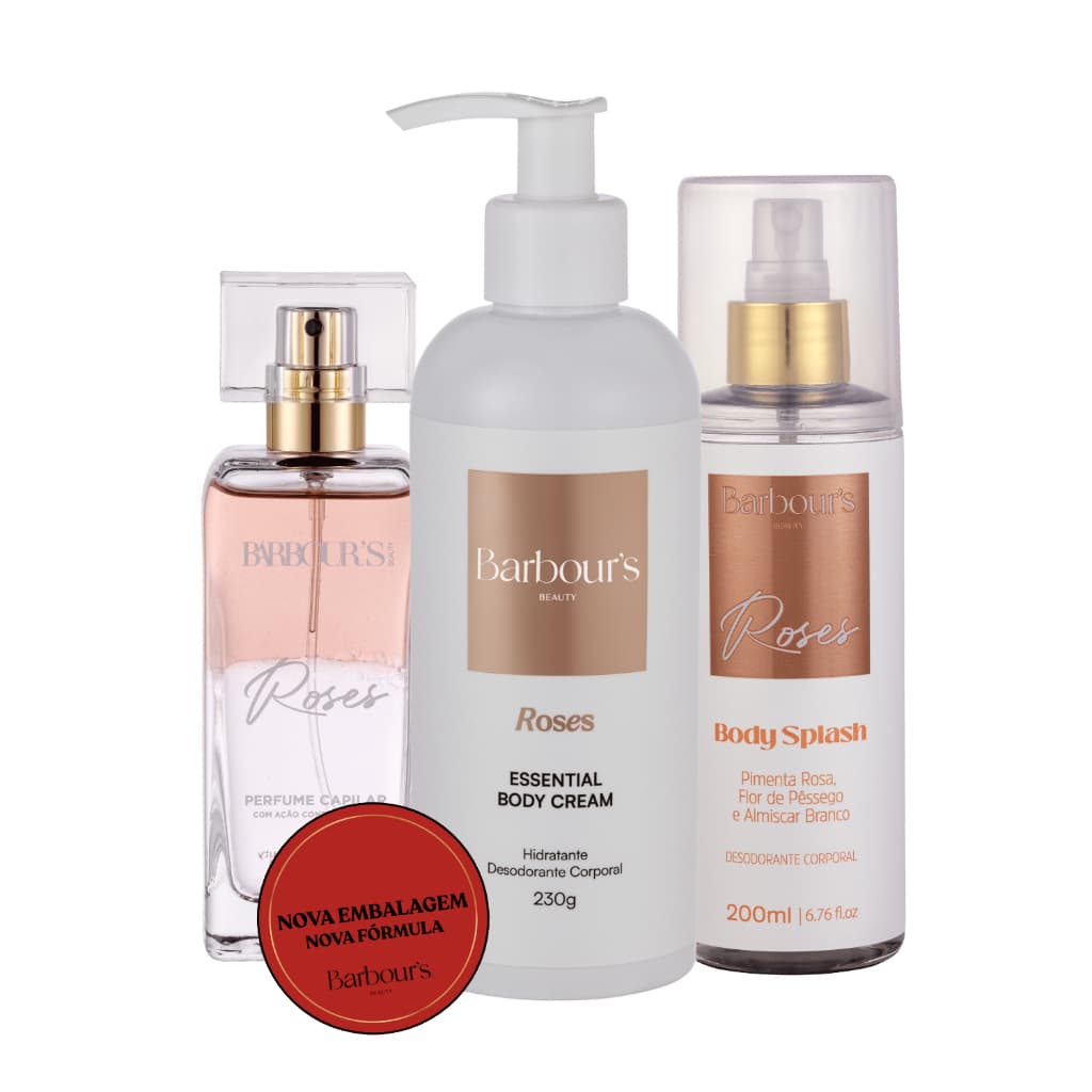 Kit Body Splash Hidratante Corporal Perfume Capilar Roses Barbour's Beauty
