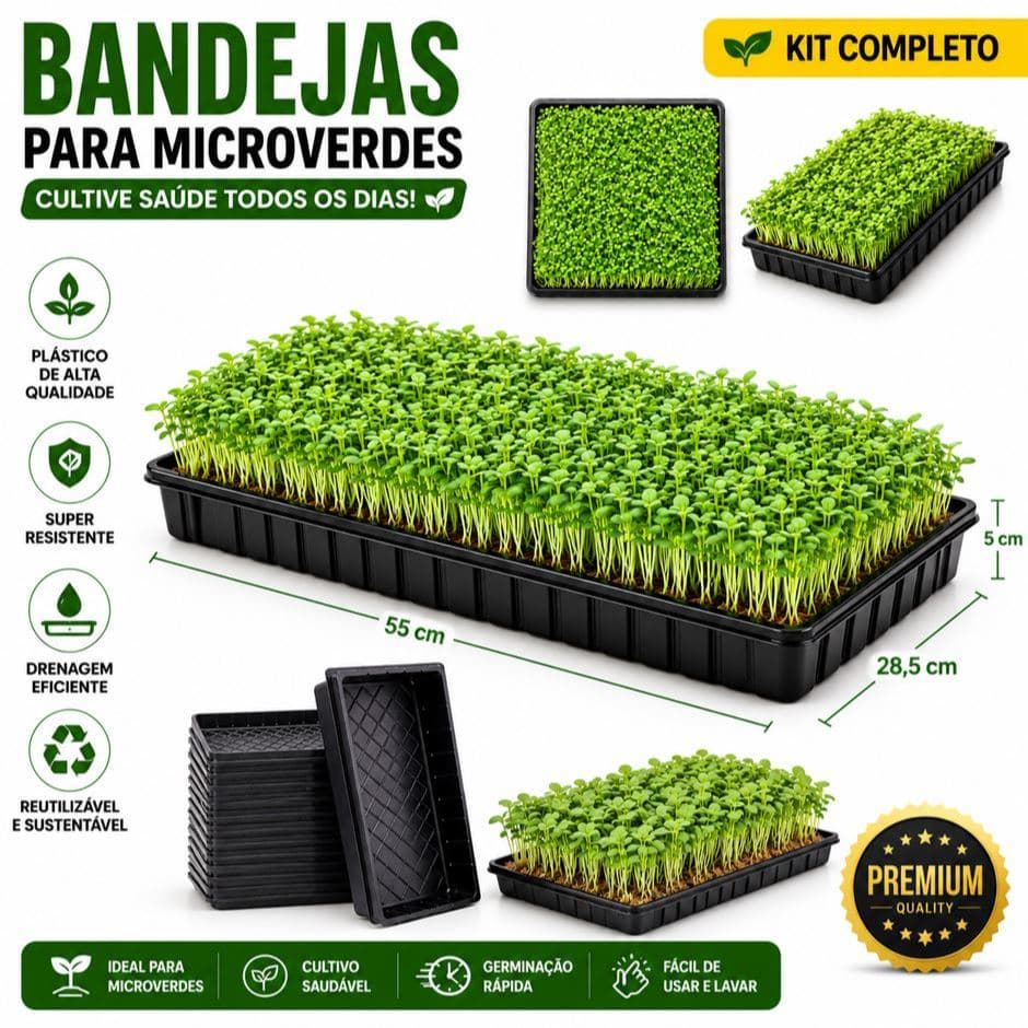 Kit Bandeja Plana Base de Germinação para Mudas Hortaliças e Microverdes