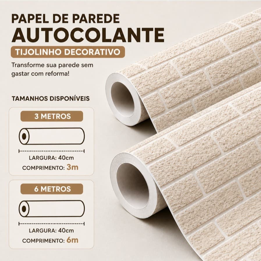 Tijolinho bege Realista Papel de Parede Autocolante 3D Moderno e prática instalação