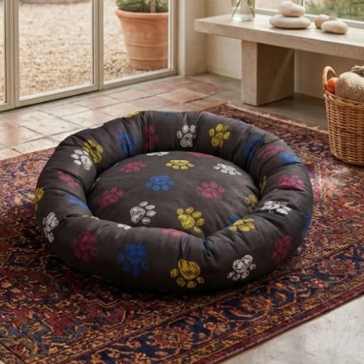 Cama Pet Redonda 50x50 Cm Para Gatos E Cães Patinhas Coloridas