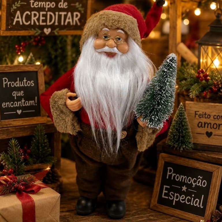 Papai Noel Tradicional Natal em Pé Vermelho e Marrom 30cm – Florarte