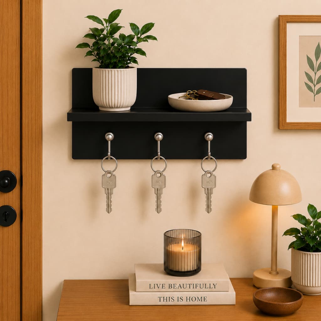 Porta Chaves de Parede com Prateleira 100% MDF – Organizador Funcional e Decorativo