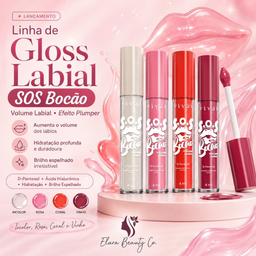 Gloss Labial Vivai SOS Bocão Volume Labial Efeito Plumper Brilho 4ml