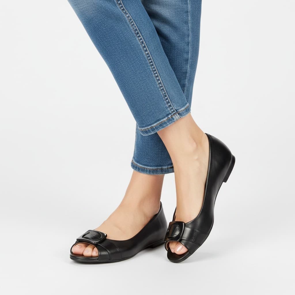 Sapatilha Feminina Peep Toe Confortável Elegante Premium Casual Sapatilha Aberta