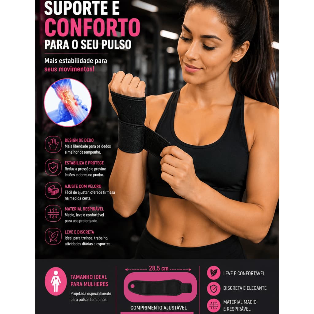 Munhequeira Ajustável Ortopédica Compressão Pulso  Academia Esportes Fitness Ajustável