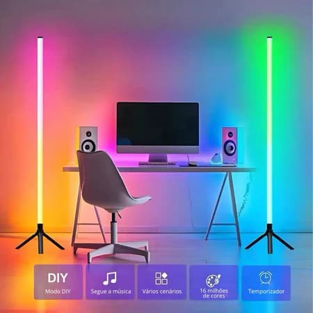 Luminária Canto RGB App+Remoto, Sincronia Musical, Ideal Quarto e Setup Gamer