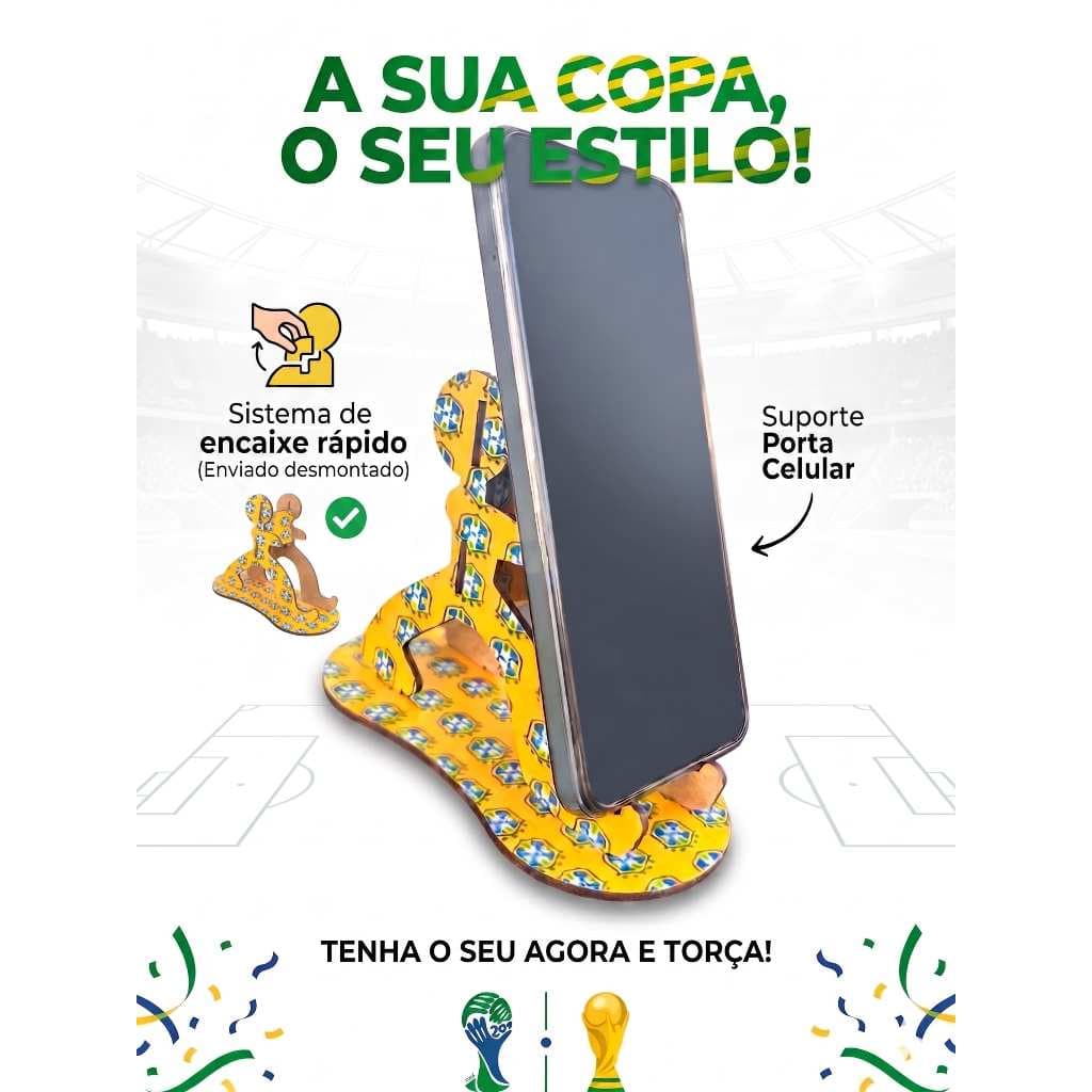Suporte Porta Celular Seleção Brasileira Copa do Mundo MDF Mesa Presente Torcedor