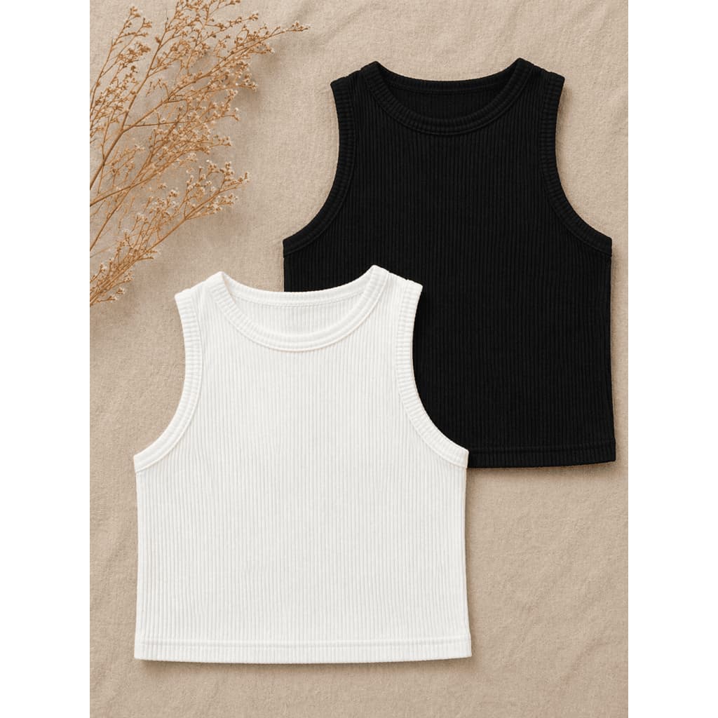 Kit 2 Cropped Premium Feminino Canelado Regata Sem Bojo Moda Blogueira