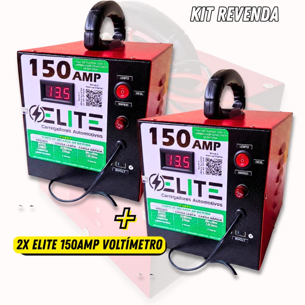 Kit 2 Carregador de bateria 12V 12A Voltímetro Elite Revenda Atacado Bivolt Carga Lenta Rápida Turbo Ventilação