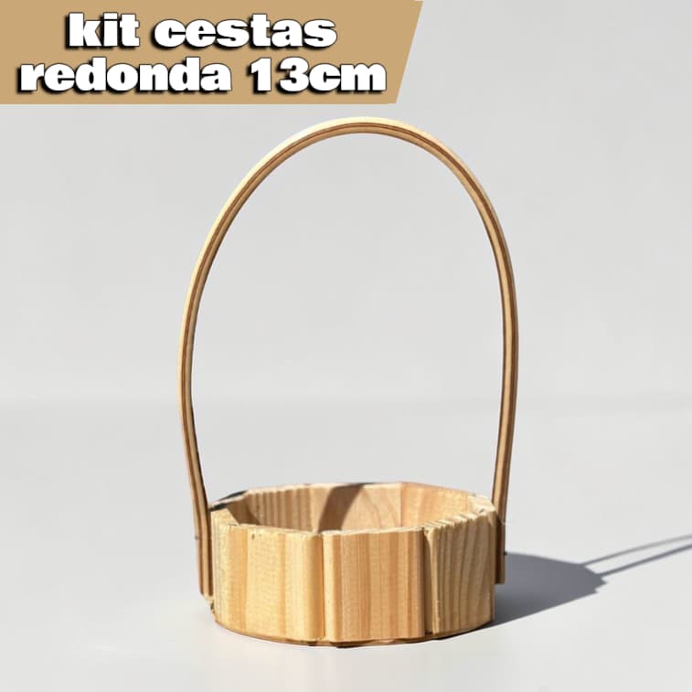Kit Cestas Redonda de Madeira 13cm com Alça – Fraldeira Artesanal para Presentes,Dia dos pais