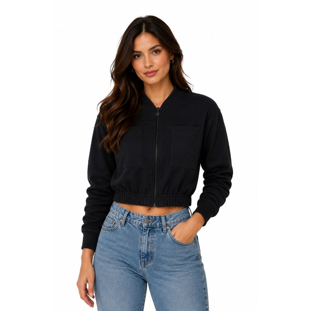 Jaqueta Moletom Cropped Feminino Adulto Manga Longa Inverno Cor Básica