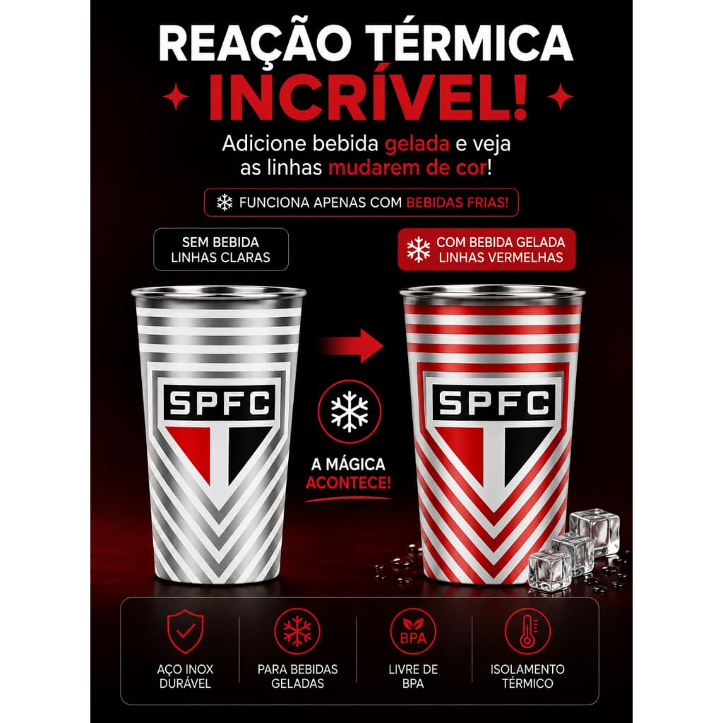 Copo de Inox São Paulo 450ml com Efeito Térmico Oficial