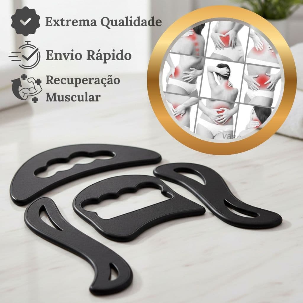 Massageador Manual Kit Liberação Miofascial Soqueira Meia Lua Bumerangue Para Pós-Treino Musculação Dores Massagem