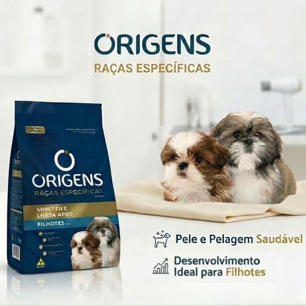 Ração Origens Premium Shih Tzu e Lhasa Apso Filhote – Pele e Pelagem Saudável - 1kg