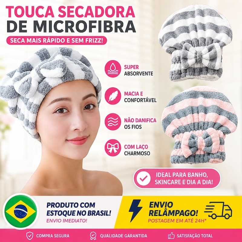 Touca Secadora de Cabelo em Microfibra, Touca de Banho Macia com Laço, Absorvente e Confortável