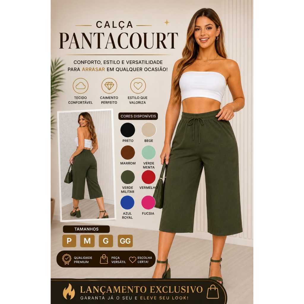 Calça Pantacourt Feminina Tecido Duna com Elástico na Cintura e Amarração Decorativa