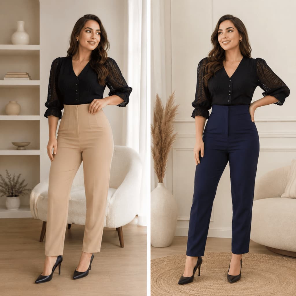Calça Alfaiataria Feminina Cintura Alta Com ziper Social Moda Luxo Elegância